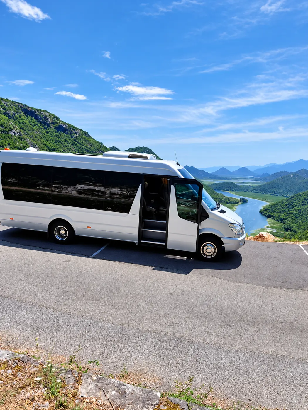Private minibus overlooking Montenegro's Lake Skadar
