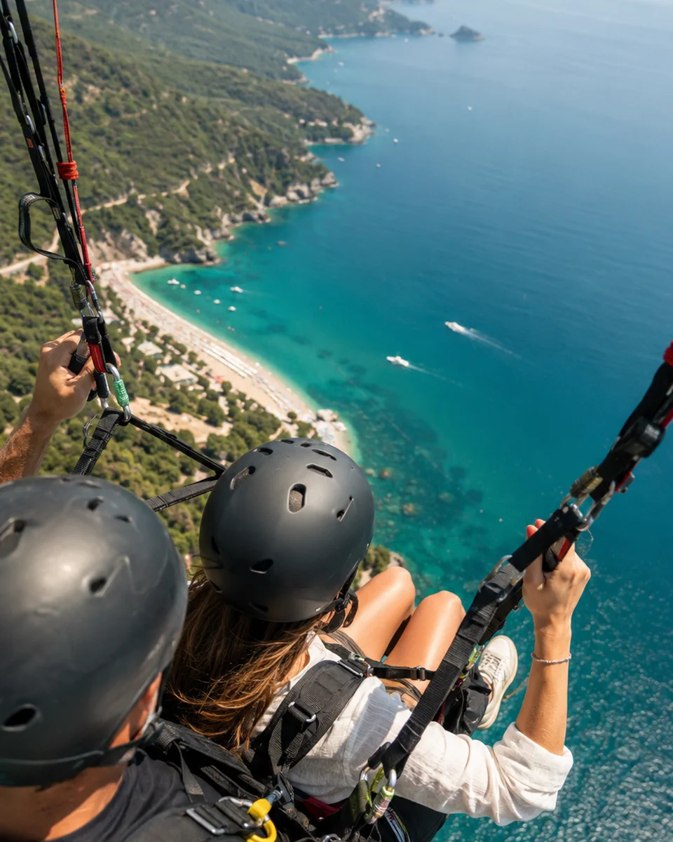 Tandem paragliding above the Budva Riviera in Montenegro