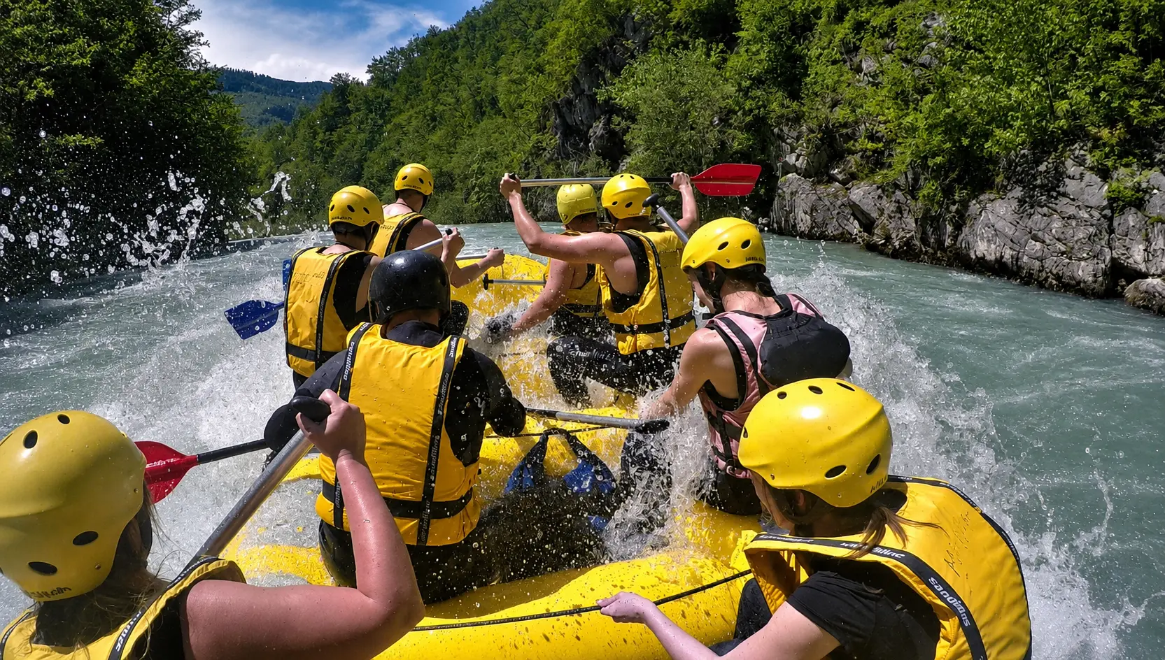 Guests rafting through the Tara Canyon