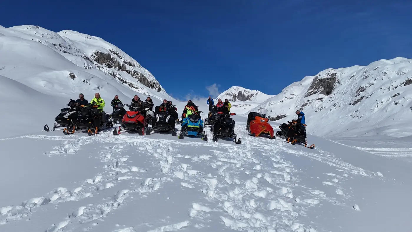 Guided snowmobile tours in the winter mountains of Montenegro