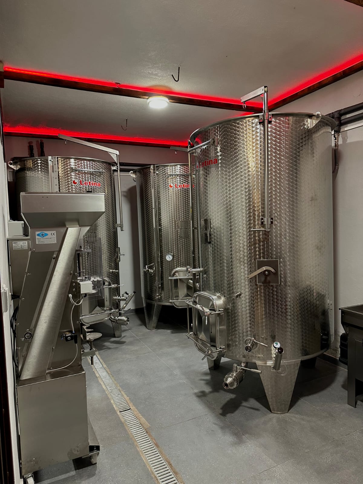 Stainless steel wine tanks inside the family winery
