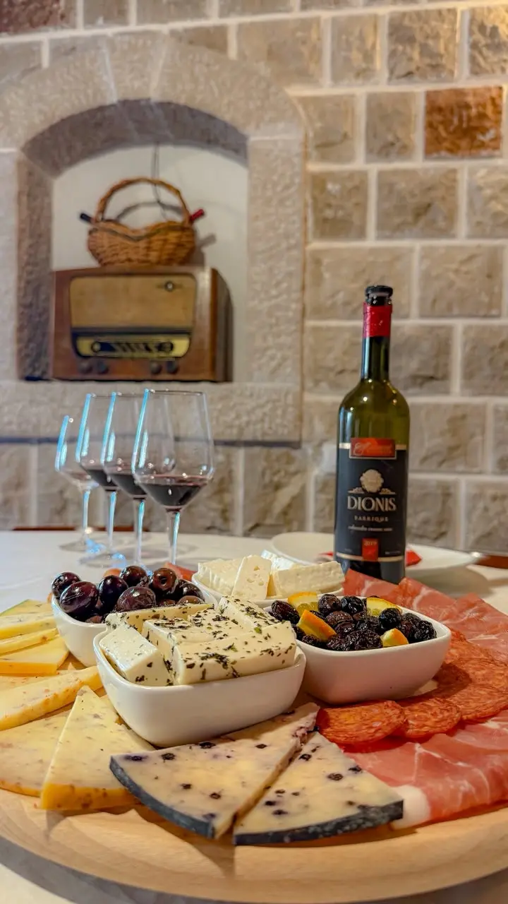 Montenegrin wine, cheeses, olives and cured meats