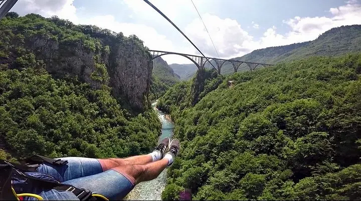 Zipline above Tara Canyon near Đurđevića Tara Bridge